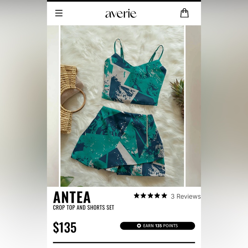 Averie Antea Green Abstract Print Crop Top and Skort Set